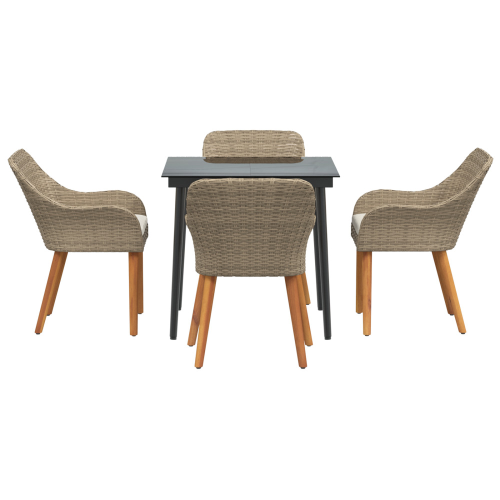 Produktbild för Trädgårdsmöbelset med kudde 5 pcs Beige konstrotting