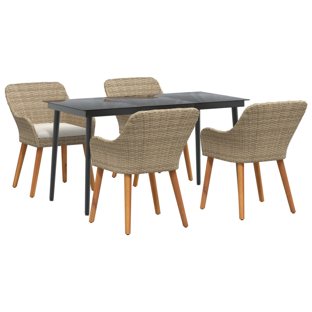Produktbild för Trädgårdsmöbelset med kudde 5 pcs Beige konstrotting