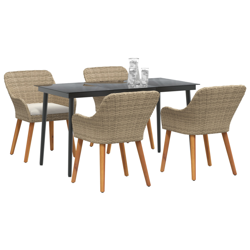 Produktbild för Trädgårdsmöbelset med kudde 5 pcs Beige konstrotting