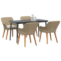 Produktbild för Trädgårdsmöbelset med kudde 5 pcs Beige konstrotting