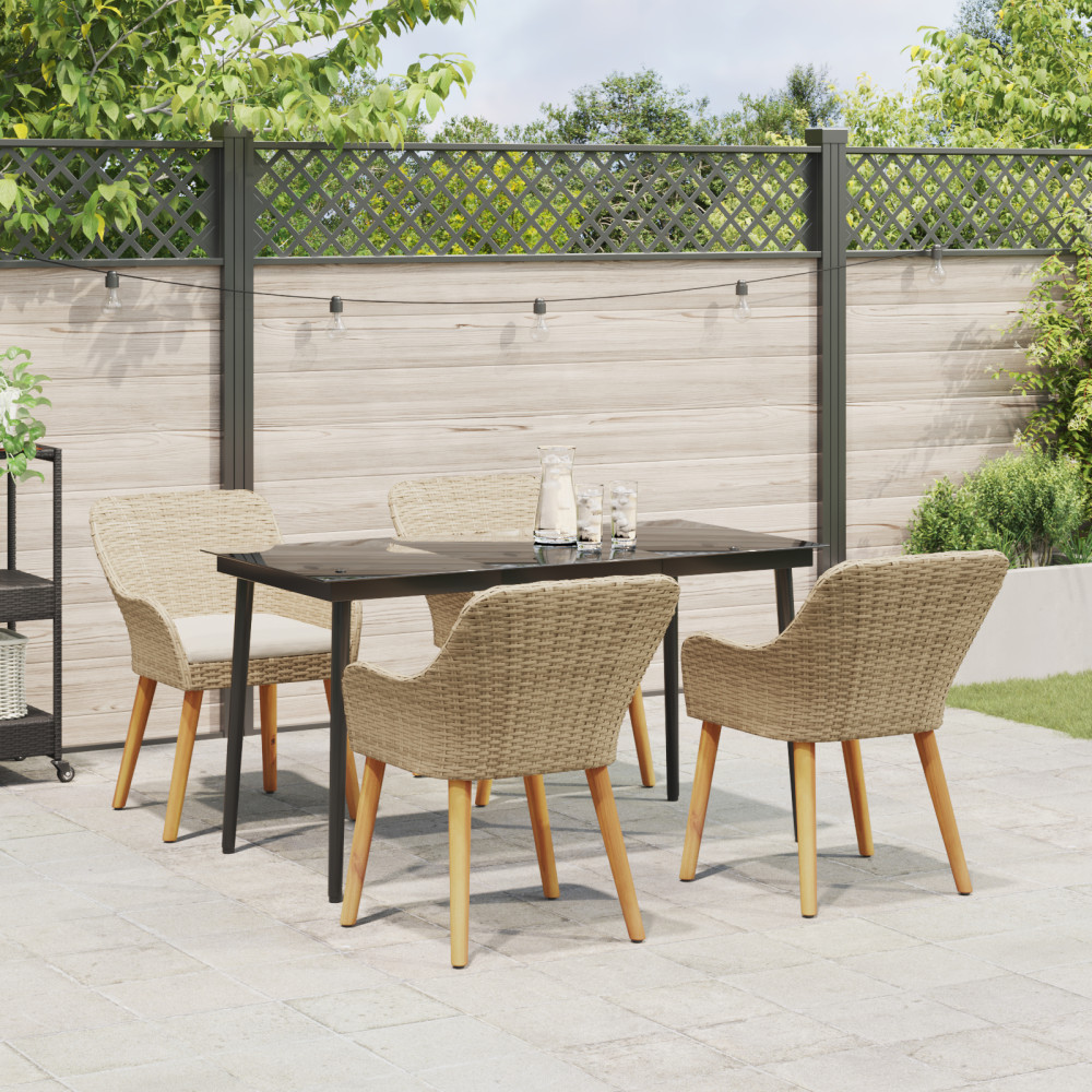 Produktbild för Trädgårdsmöbelset med kudde 5 pcs Beige konstrotting