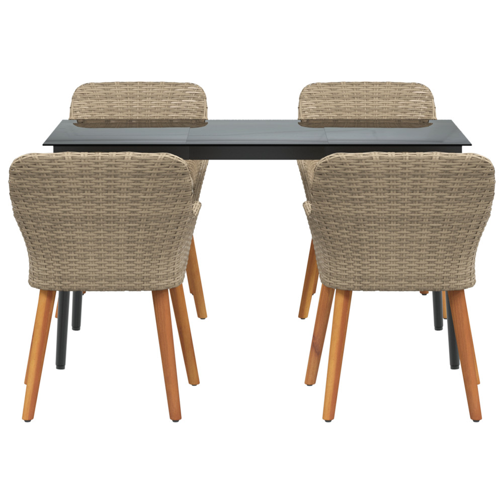 Produktbild för Trädgårdsmöbelset med kudde 5 pcs Beige konstrotting
