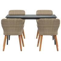 Produktbild för Trädgårdsmöbelset med kudde 5 pcs Beige konstrotting