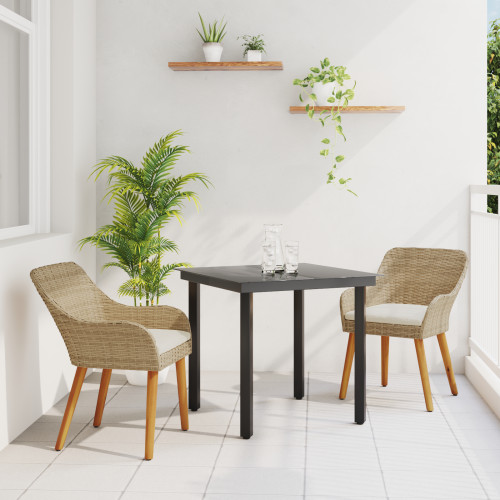 vidaXL Trädgårdsmöbelset med kudde 3 pcs Beige konstrotting