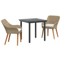 Produktbild för Trädgårdsmöbelset med kudde 3 pcs Beige konstrotting