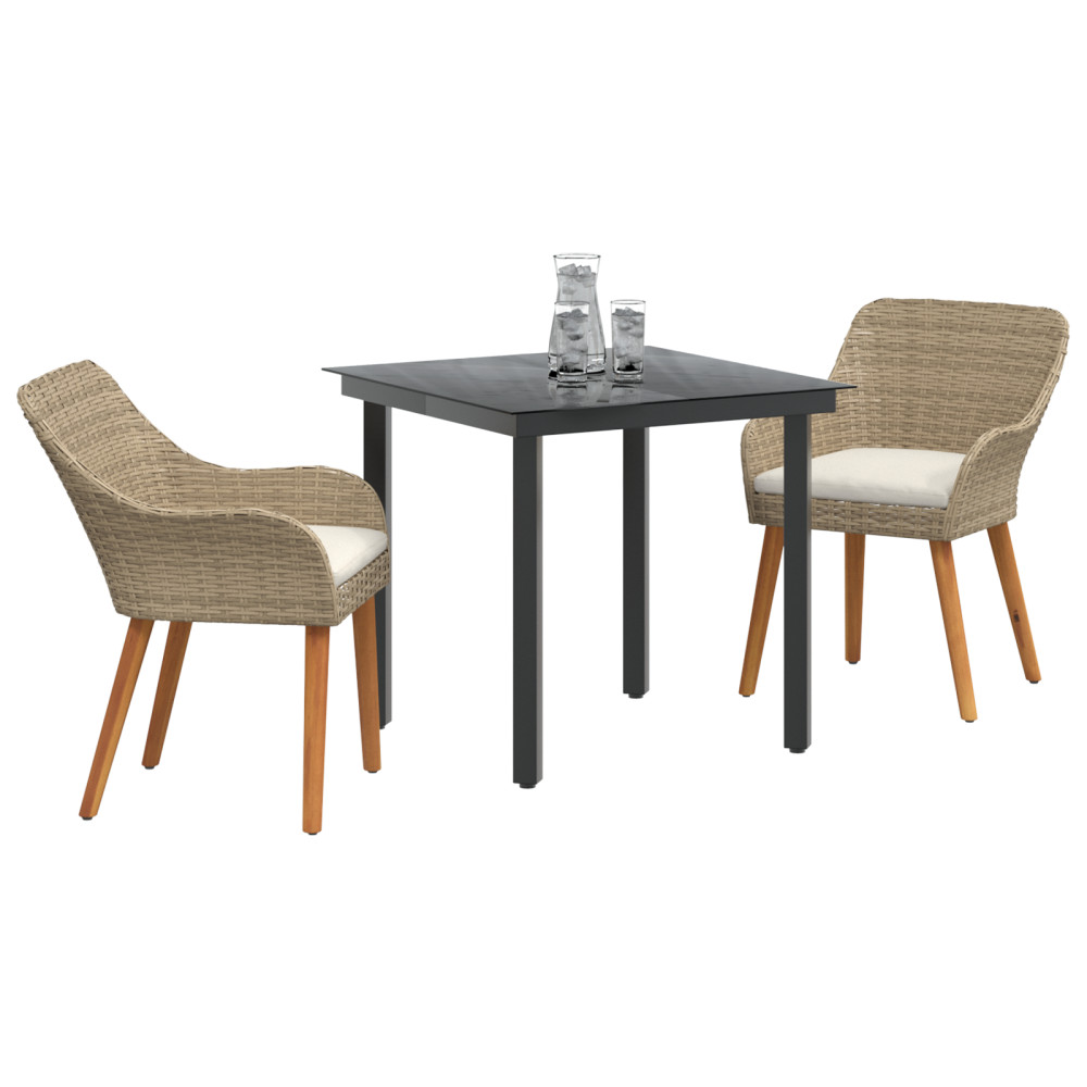 Produktbild för Trädgårdsmöbelset med kudde 3 pcs Beige konstrotting