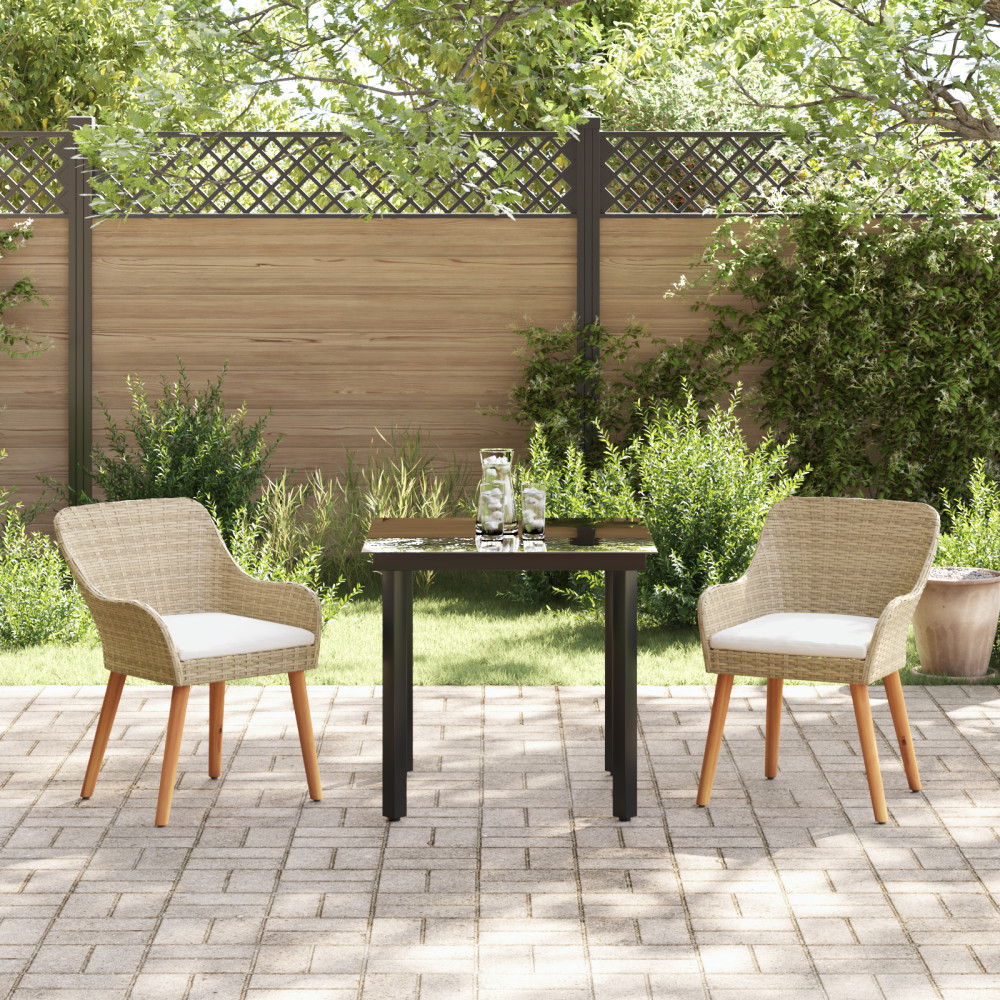 Produktbild för Trädgårdsmöbelset med kudde 3 pcs Beige konstrotting