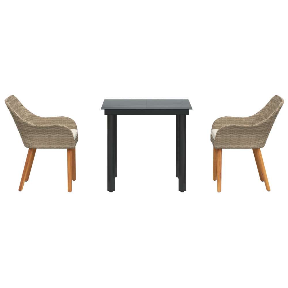 Produktbild för Trädgårdsmöbelset med kudde 3 pcs Beige konstrotting