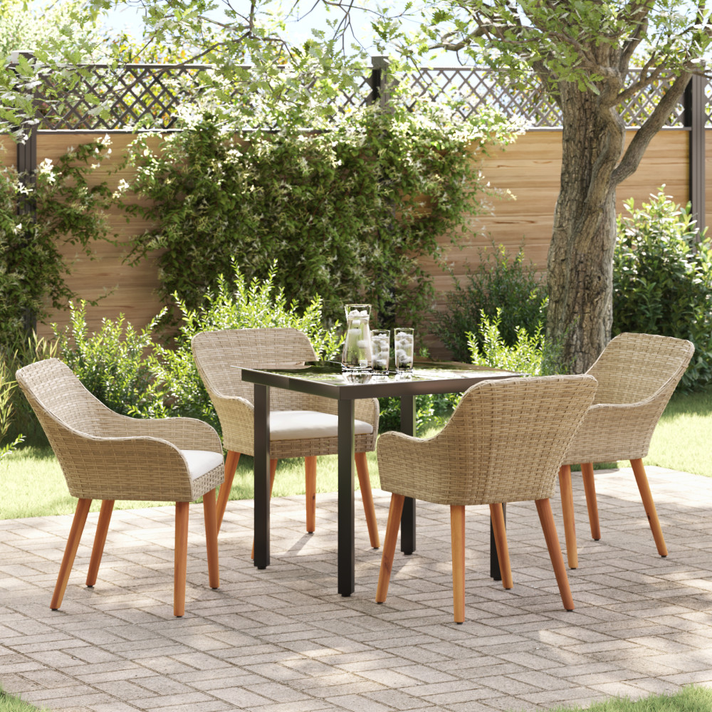 Produktbild för Trädgårdsmöbelset med kudde 5 pcs Beige konstrotting