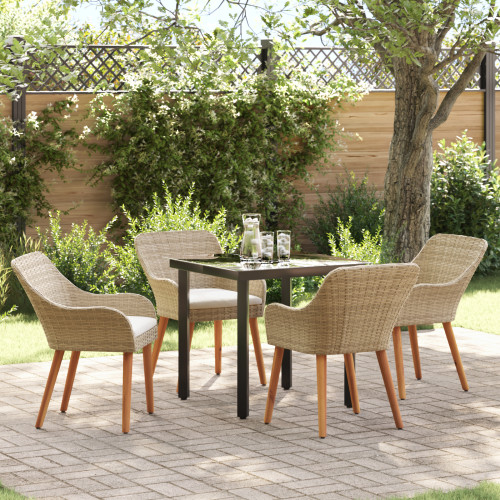 vidaXL Trädgårdsmöbelset med kudde 5 pcs Beige konstrotting
