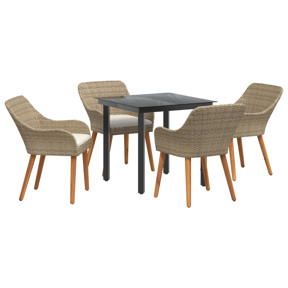 Produktbild för Trädgårdsmöbelset med kudde 5 pcs Beige konstrotting