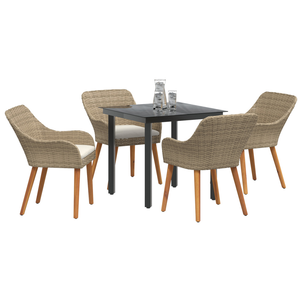 Produktbild för Trädgårdsmöbelset med kudde 5 pcs Beige konstrotting