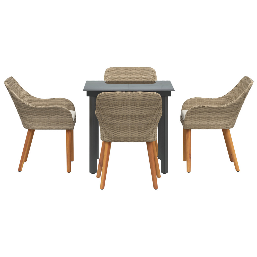 Produktbild för Trädgårdsmöbelset med kudde 5 pcs Beige konstrotting