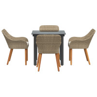 Produktbild för Trädgårdsmöbelset med kudde 5 pcs Beige konstrotting