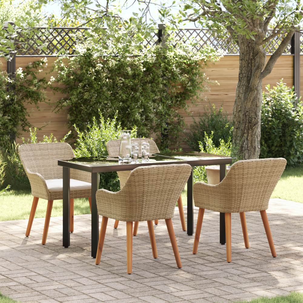 Produktbild för Trädgårdsmöbelset med kudde 5 pcs Beige konstrotting