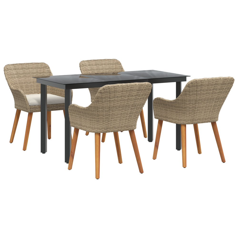 Produktbild för Trädgårdsmöbelset med kudde 5 pcs Beige konstrotting
