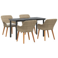 Produktbild för Trädgårdsmöbelset med kudde 5 pcs Beige konstrotting