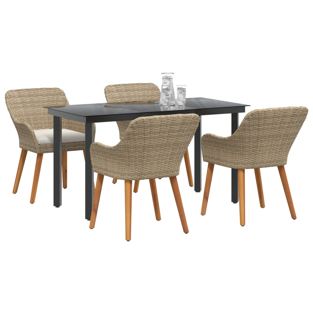 Produktbild för Trädgårdsmöbelset med kudde 5 pcs Beige konstrotting