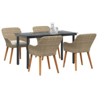 Produktbild för Trädgårdsmöbelset med kudde 5 pcs Beige konstrotting