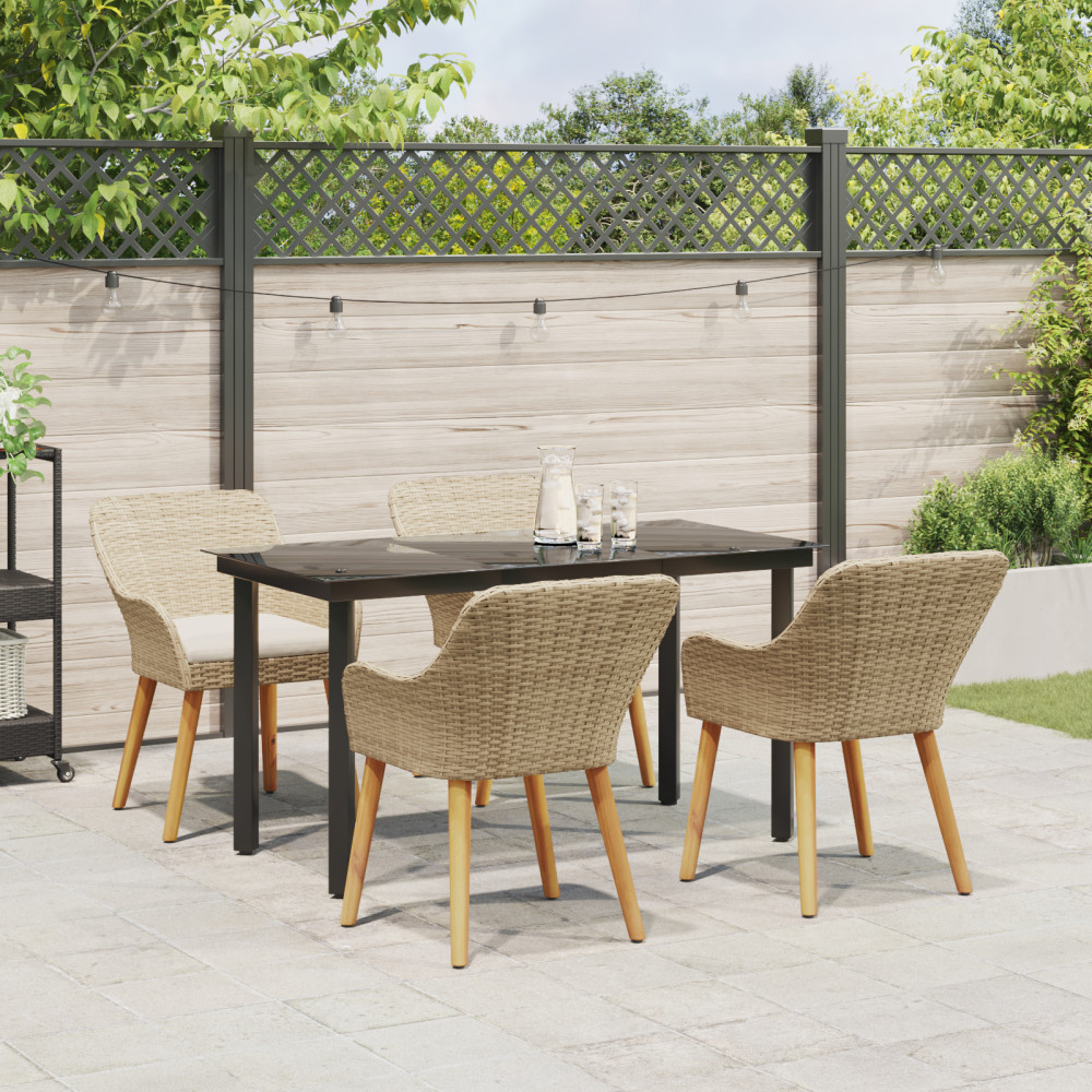 Produktbild för Trädgårdsmöbelset med kudde 5 pcs Beige konstrotting