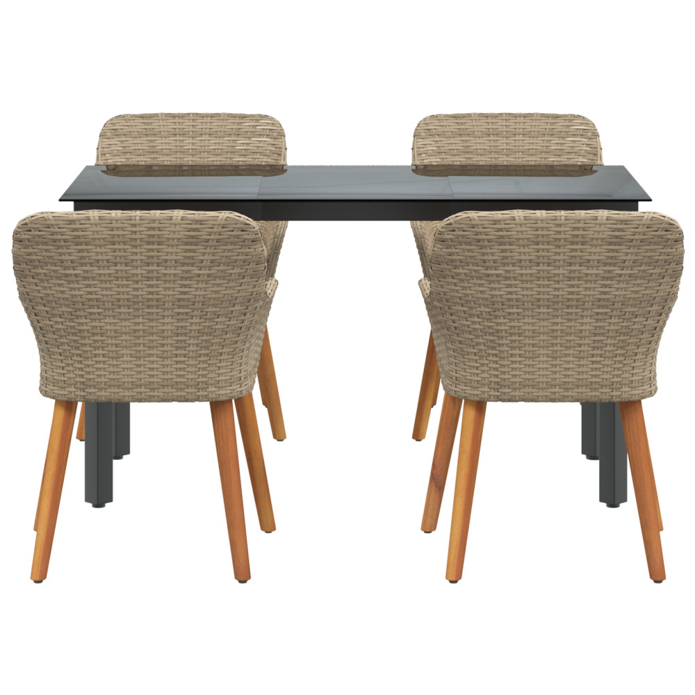 Produktbild för Trädgårdsmöbelset med kudde 5 pcs Beige konstrotting