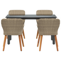 Produktbild för Trädgårdsmöbelset med kudde 5 pcs Beige konstrotting
