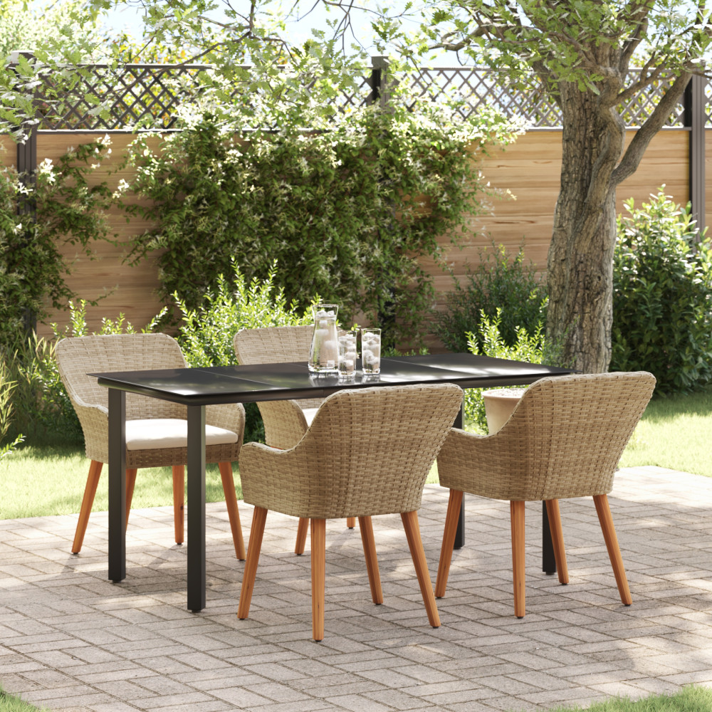 Produktbild för Trädgårdsmöbelset med kudde 5 pcs Beige konstrotting