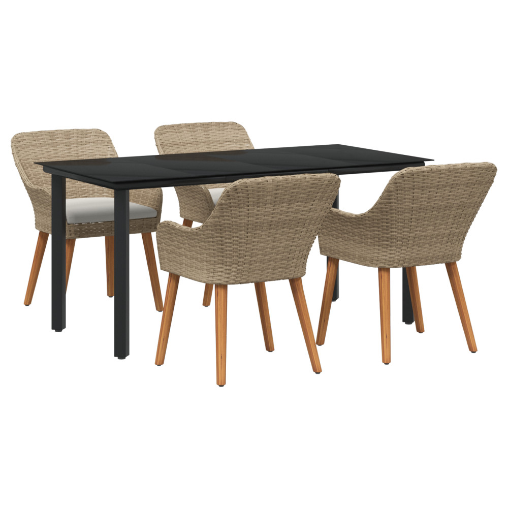 Produktbild för Trädgårdsmöbelset med kudde 5 pcs Beige konstrotting