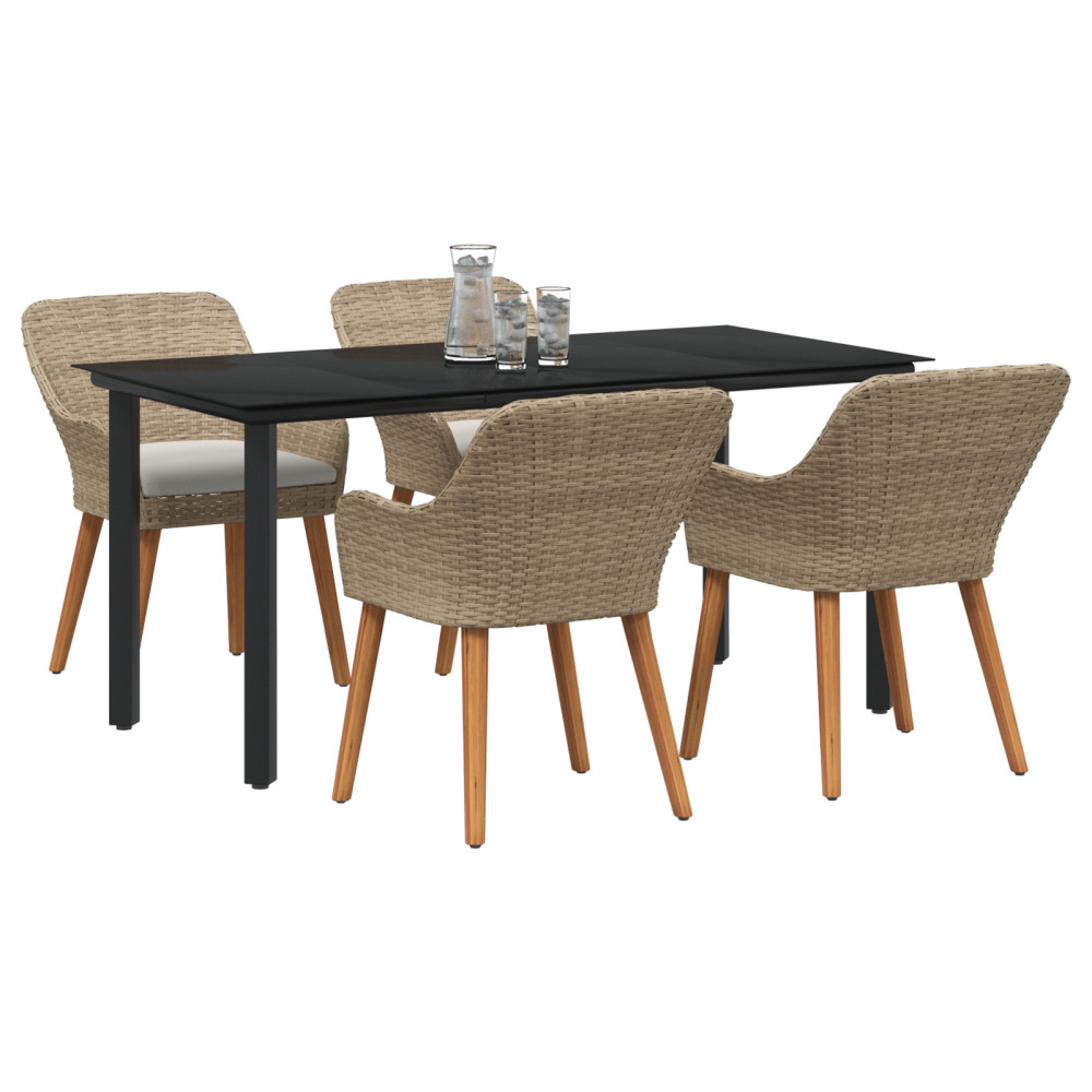 Produktbild för Trädgårdsmöbelset med kudde 5 pcs Beige konstrotting
