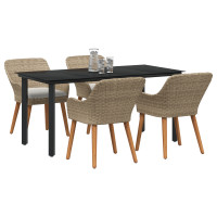 Produktbild för Trädgårdsmöbelset med kudde 5 pcs Beige konstrotting