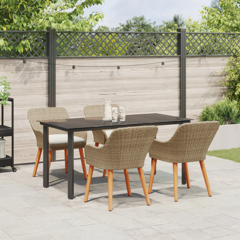 Produktbild för Trädgårdsmöbelset med kudde 5 pcs Beige konstrotting