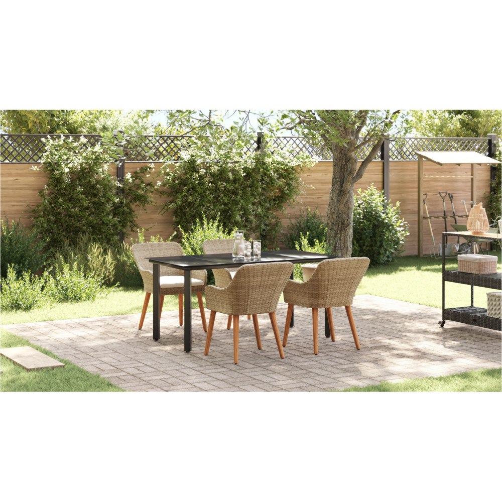 Produktbild för Trädgårdsmöbelset med kudde 5 pcs Beige konstrotting