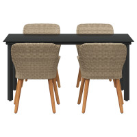 Produktbild för Trädgårdsmöbelset med kudde 5 pcs Beige konstrotting