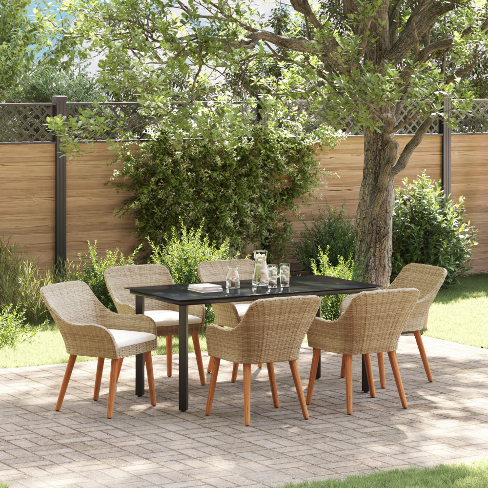 Produktbild för Trädgårdsmöbelset med kudde 7 pcs Beige konstrotting