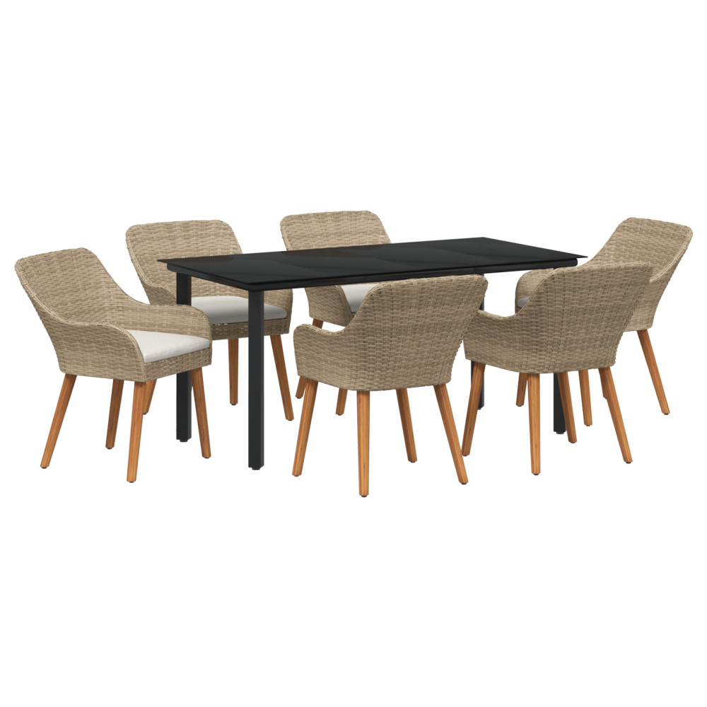 Produktbild för Trädgårdsmöbelset med kudde 7 pcs Beige konstrotting