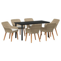 Produktbild för Trädgårdsmöbelset med kudde 7 pcs Beige konstrotting