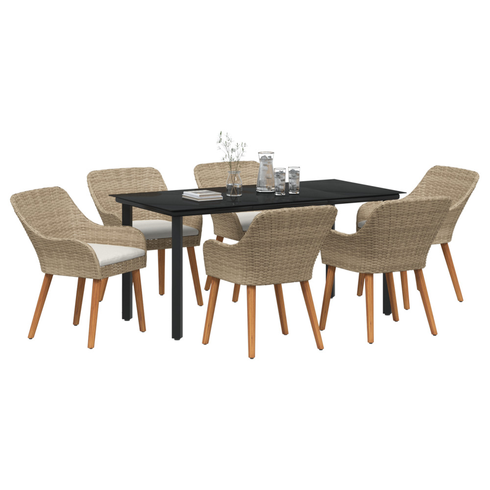 Produktbild för Trädgårdsmöbelset med kudde 7 pcs Beige konstrotting
