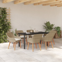 Produktbild för Trädgårdsmöbelset med kudde 7 pcs Beige konstrotting