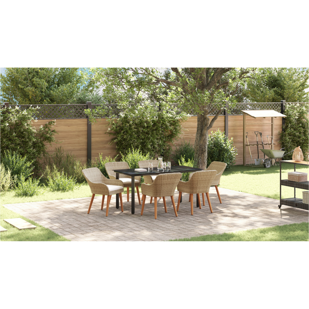 Produktbild för Trädgårdsmöbelset med kudde 7 pcs Beige konstrotting