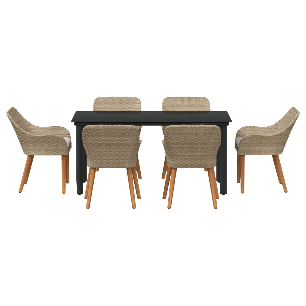 Produktbild för Trädgårdsmöbelset med kudde 7 pcs Beige konstrotting