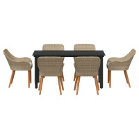 Produktbild för Trädgårdsmöbelset med kudde 7 pcs Beige konstrotting