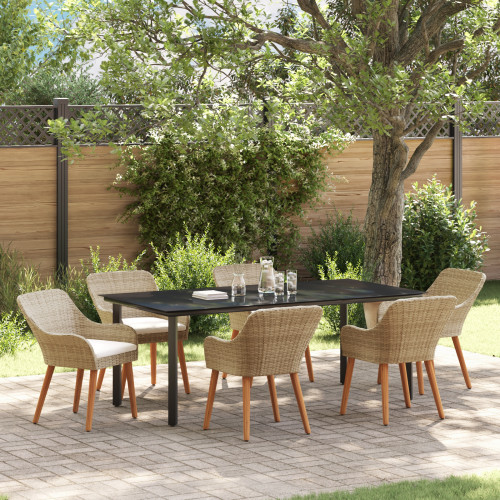 vidaXL Trädgårdsmöbelset med kudde 7 pcs Beige konstrotting