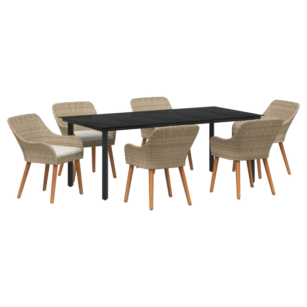 Produktbild för Trädgårdsmöbelset med kudde 7 pcs Beige konstrotting
