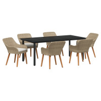 Produktbild för Trädgårdsmöbelset med kudde 7 pcs Beige konstrotting