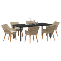 Produktbild för Trädgårdsmöbelset med kudde 7 pcs Beige konstrotting
