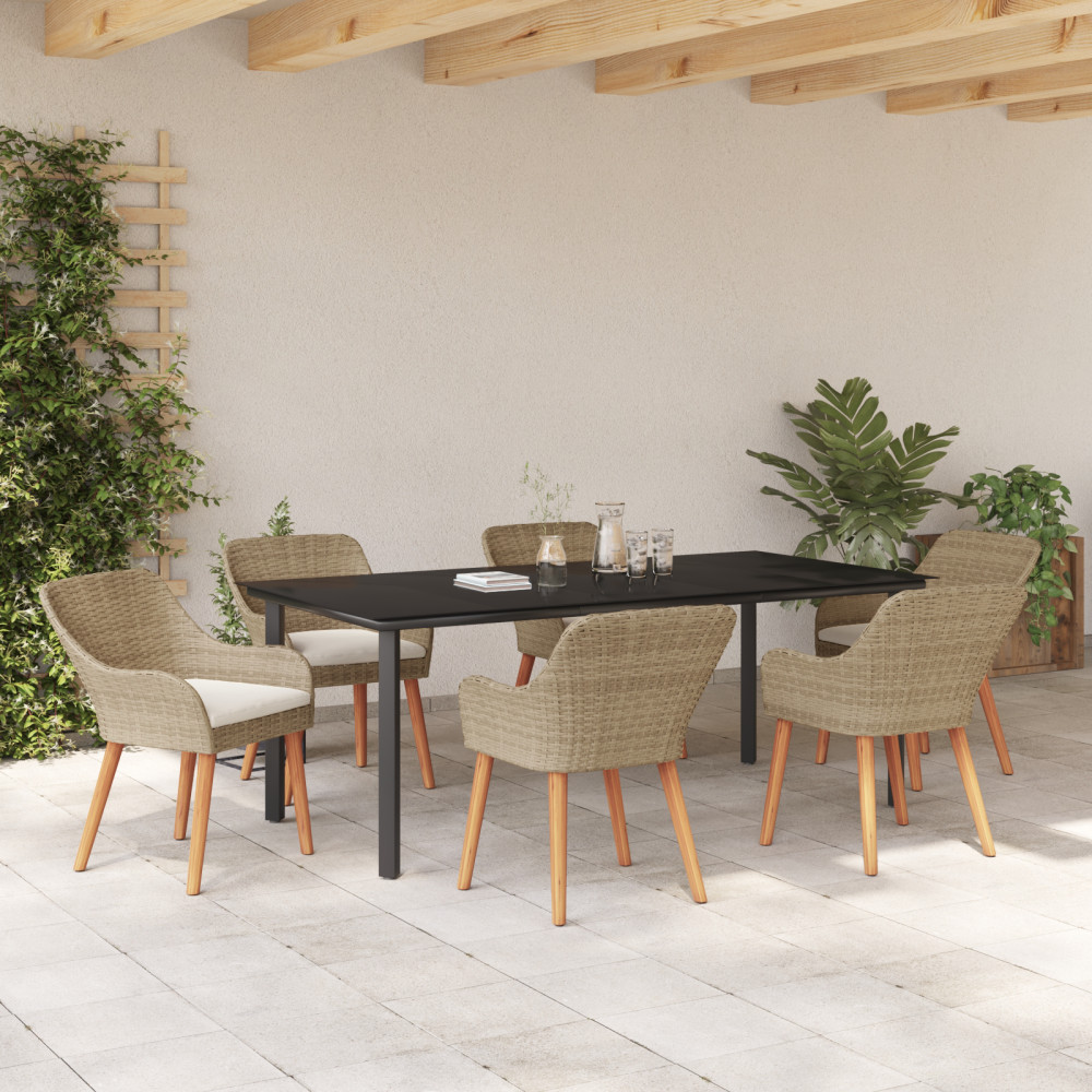 Produktbild för Trädgårdsmöbelset med kudde 7 pcs Beige konstrotting