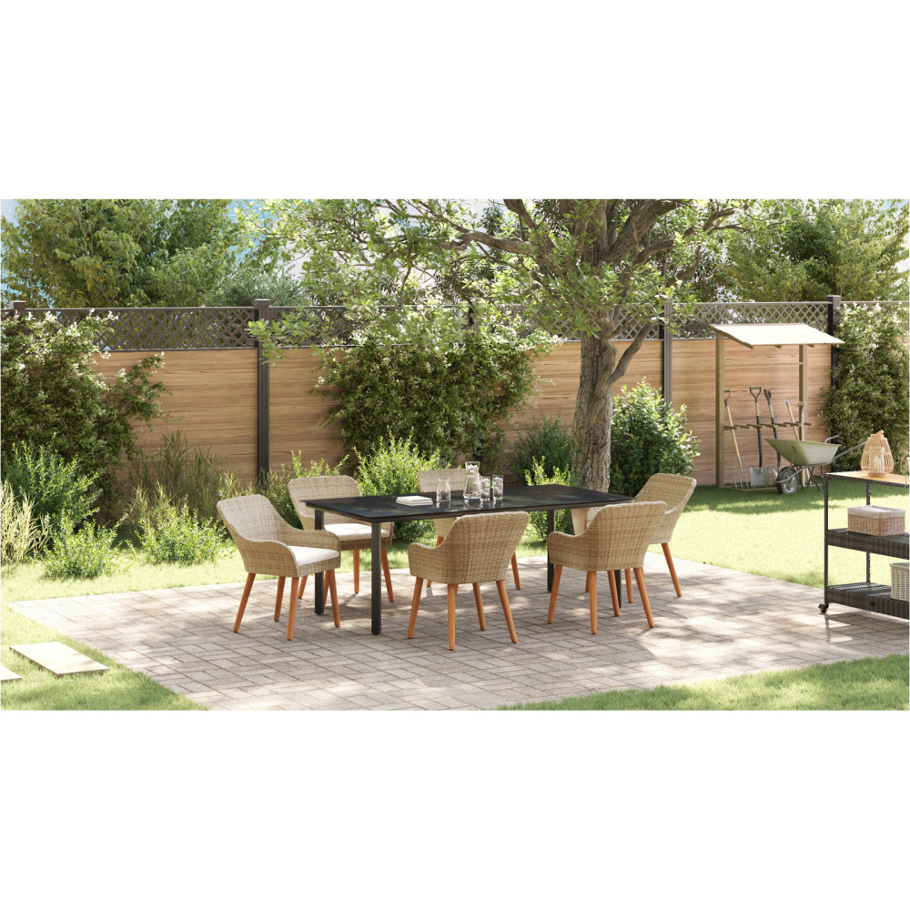 Produktbild för Trädgårdsmöbelset med kudde 7 pcs Beige konstrotting
