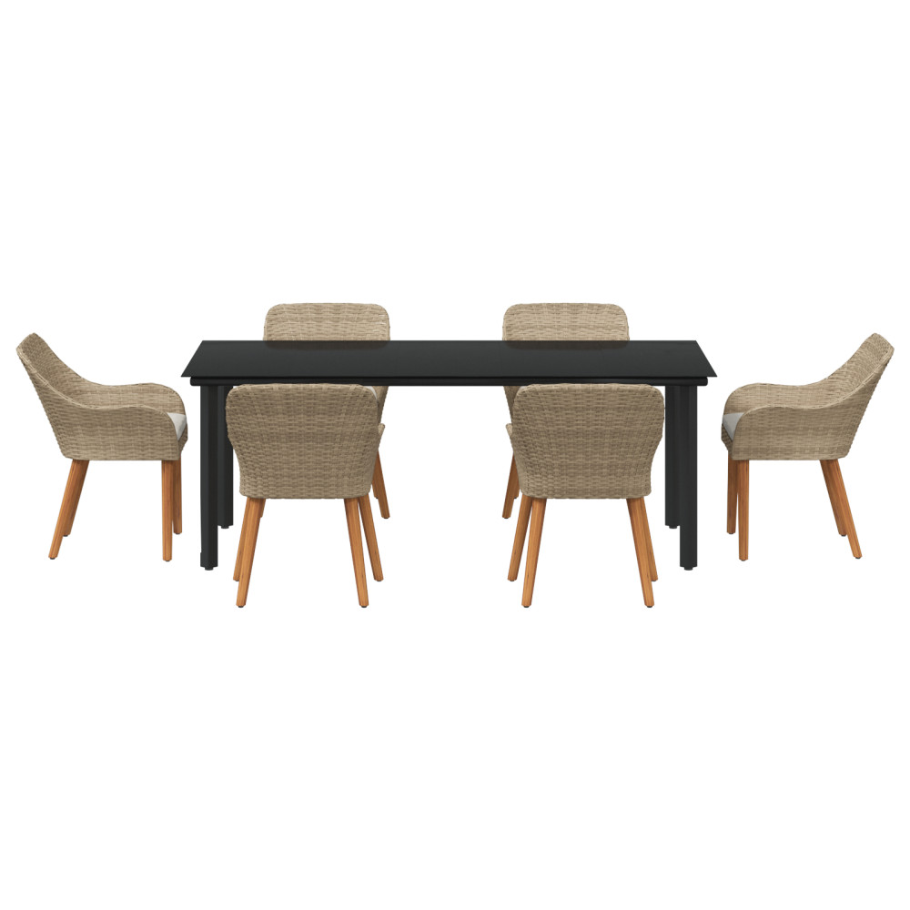 Produktbild för Trädgårdsmöbelset med kudde 7 pcs Beige konstrotting