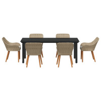 Produktbild för Trädgårdsmöbelset med kudde 7 pcs Beige konstrotting