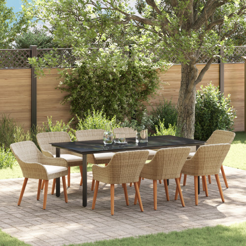 vidaXL Trädgårdsmöbelset med kudde 9 pcs Beige konstrotting